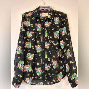 Aeropostale sheer floral button-down blouse 100% polyester Women’s Size Large